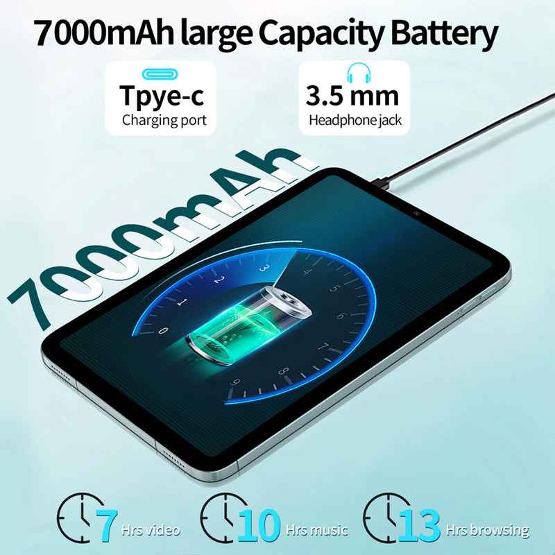 10.1 Inch Android Tablet 12GB+128GB Octa-Core 7000mAh Android 14 Google Play 4G LTE Phone Call 5G WiFi Global Version Tablet PC