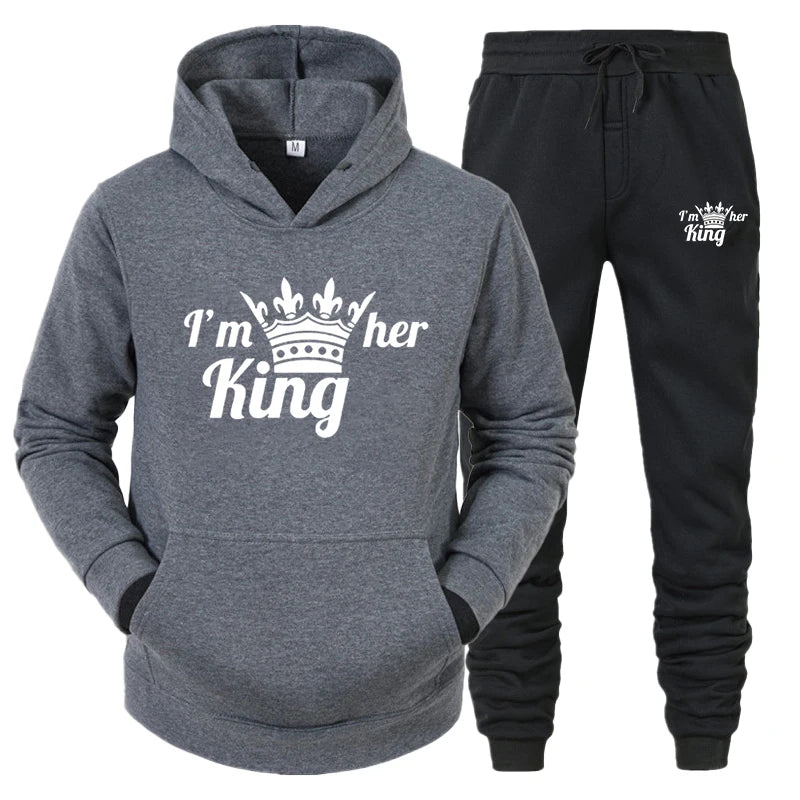 Lover Tracksuit Hoodies Printing QUEEN KING Couple Sweatshirt Plus Size Hooded Clothes Women Two Piece Set - View 8 | SAMAG
