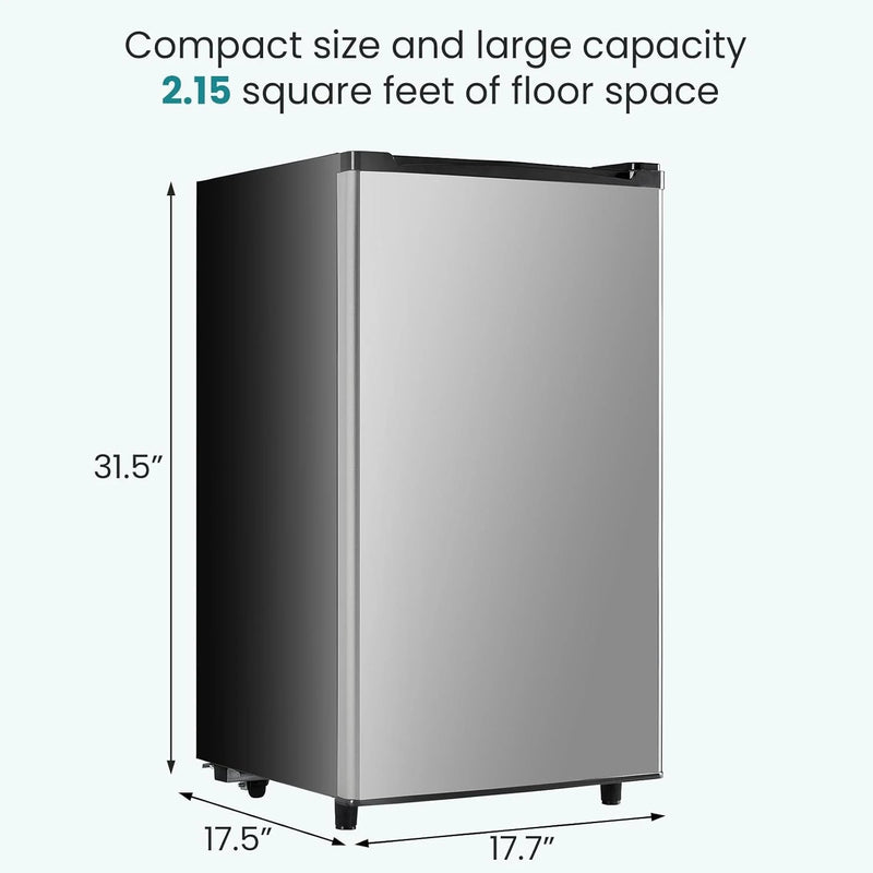 3.2 Cu.Ft Mini Fridge with Freezer, Single Door Compact Refrigerator with Adjustable Thermostat,  Silver