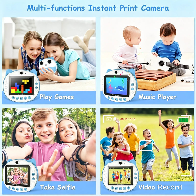 HelloBaby Instant Print Camera with 16GB Memory Card for Kids, 3.2” IPS Screen, 1080P Video Recording, 16X Digital Zoom, Flash, Time-lapse,
