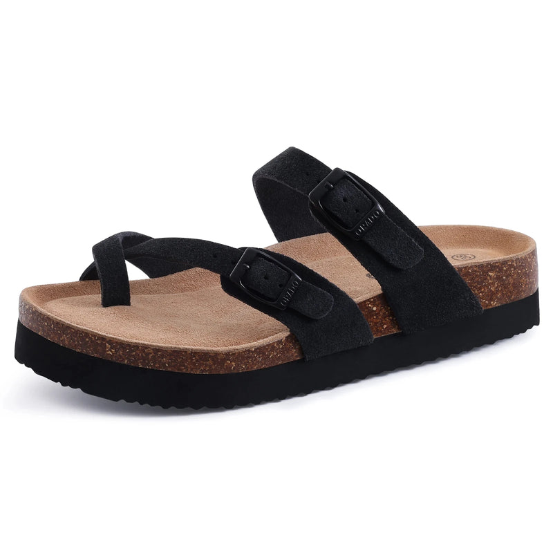 Litfun Cork Footbed Beach Sandals For Women Men Fashion Thick Sole Cork Slippers Summer Beach Shoe Classic Open Toe Flat Sandals