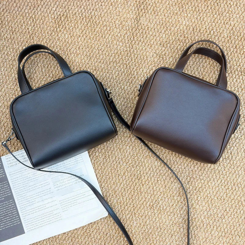 Mendy Women Genuine Leather Handbag Mini Boston Bag Top Handle Detachable Shoulder Strap Crossbody Purse Luxury Designer Structu