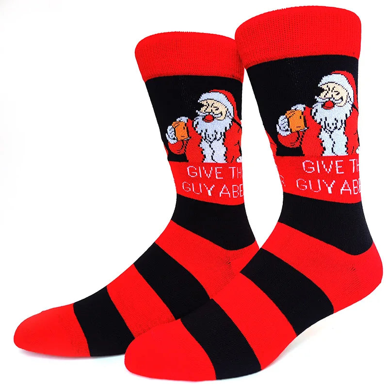 2025 New Men Christmas Socks New Year Funny Snowflake Beer Santa Claus Elk Snow Cotton Happy Socks Men Cartoon Women Sokken