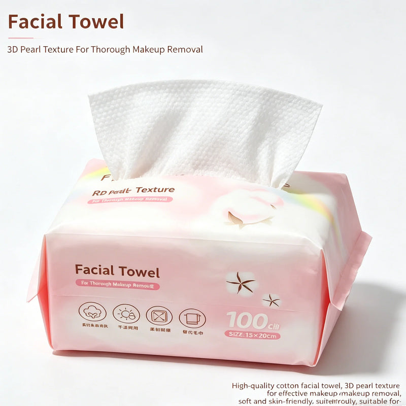 100 reusable, thick, pearl-patterned face towels. A cleaner alternative to regular towels, suitable for both dry and wet use.