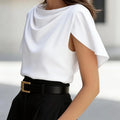 Women's Short Sleeve Cowl Neck Blouse Elegant Draped - View 4 | SAMAG
