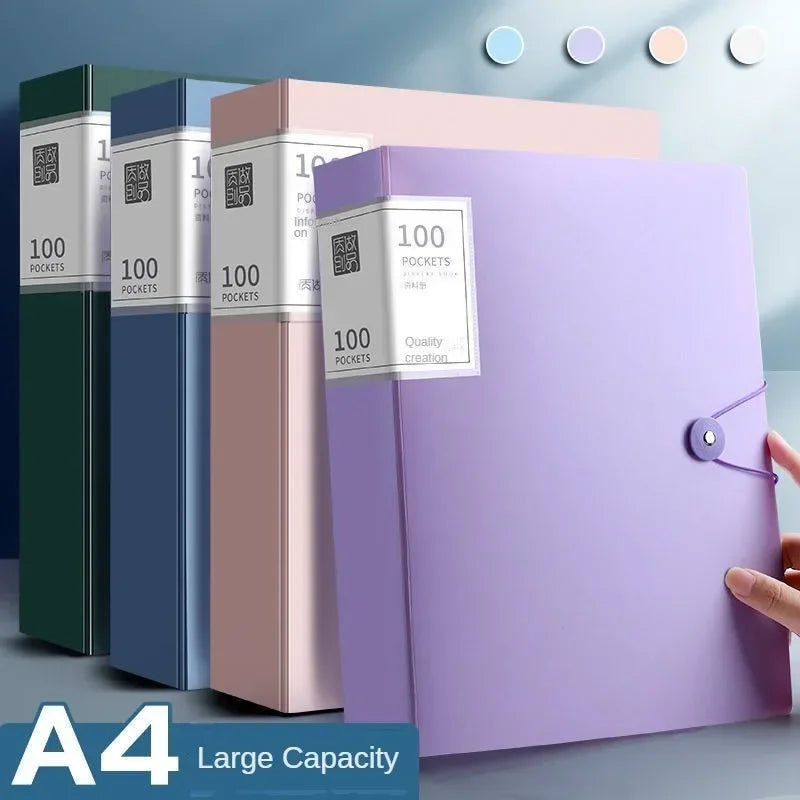 A4 Thickened Folder 100 Pages Information Book Large Capacity Diy File Folder Multifunctional Document Organizer Desktop Storage