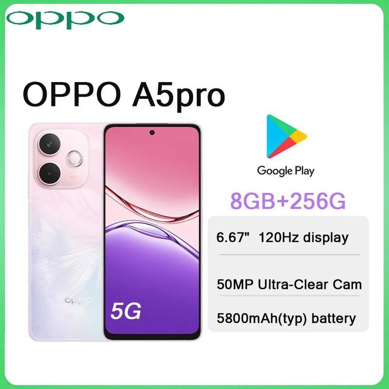 OPPO A5 Pro 6.67" 120Hz Screen 5G Smartphone 8GB+256GB 50MP Camera 5800mAh Long Lasting Battery Dual SIM Unlocked EU US Version