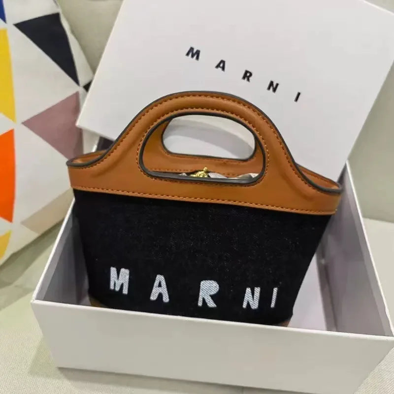 Elegant Mini Tote Bag with Leather Edges & Unique Cutout Handle