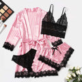 /Set Lace Satin Pajama with Robe - Cami Top & Shorts | SAMAG