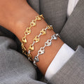 Minimalist Classic 18K Gold Color Plated Stainless Steel Two Tone Heart Button Bracelacelet Stackable - Visuel 5 | SAMAG