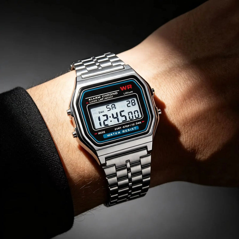 Viral F91W Silver Vintage Steel Digital Watch, Multifunctional Sports Couple Student Watch
