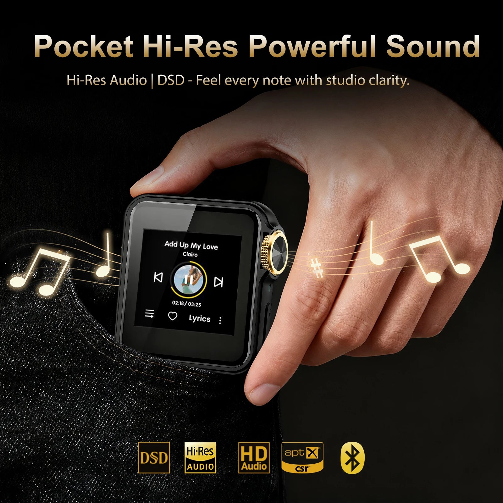 HiFi Mini MP3 Player with Clip Two-way Bluetooth AptX LDAC DSD256 Lightweight 45g ALPS 64GB SD Portable FLAC Player for Sports