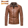 Faux Fur Faux Leather Men Jacket Thickened Plush Lining Warm PU Leather Jacket Brown Leather Jacket Winter Faux Fur Collar Coat