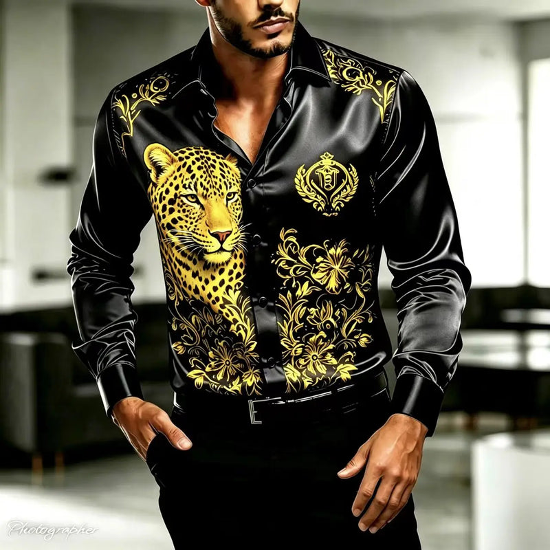 Men's Retro Baroque Printed Satin Silk Shirt Long Sleeved | SAMAG