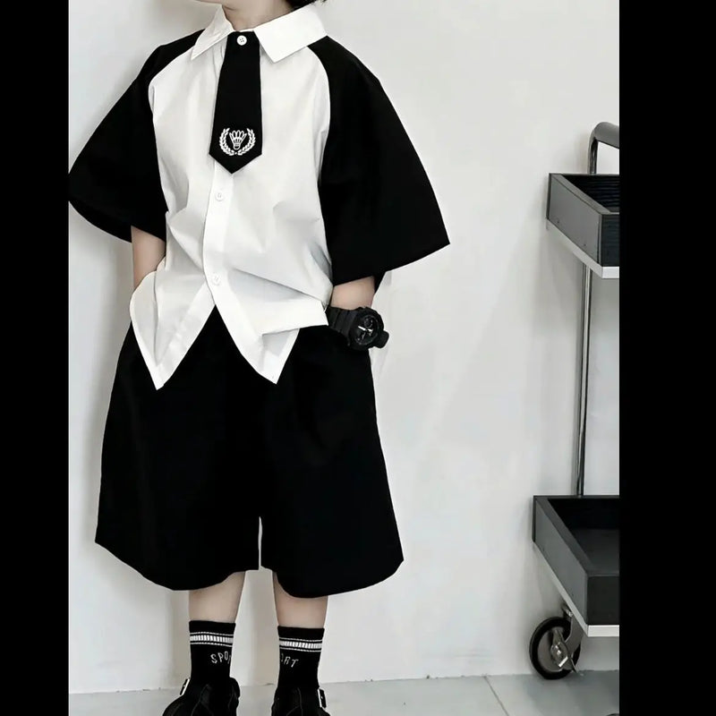Summer Boy Clothing Set Patchwork Shirt+ Black Shorts - View 7 | SAMAG