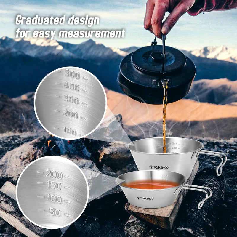 TOMSHOO Stainless Steel  Cup 200ml/500ml Measuring Cup Bowl for Outdoor Camping Backpacking Picnic food container