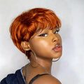 Ginger Orange Color Short Bob Wig with Bangs Peruvian Hair full machine made Short Pixie Cut Bob Wig Remy 100% Human Hair Wigs