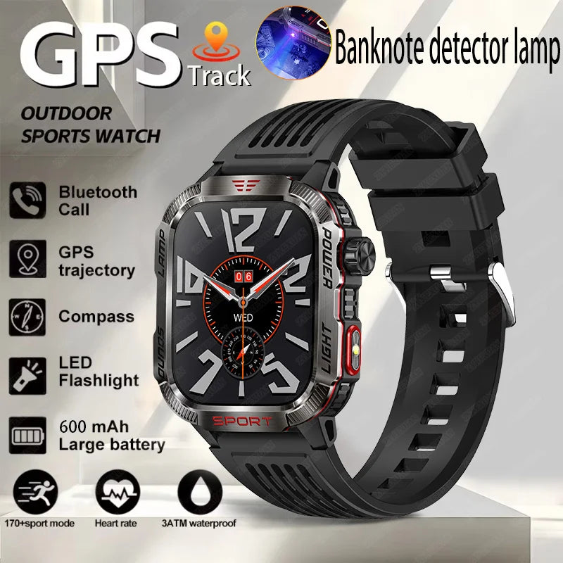 2026 Military GPS Smart Watch Money Detector Light Compass Waterproof Outdoor Sport Tracker Bluetooth Call Watch with Flashlight