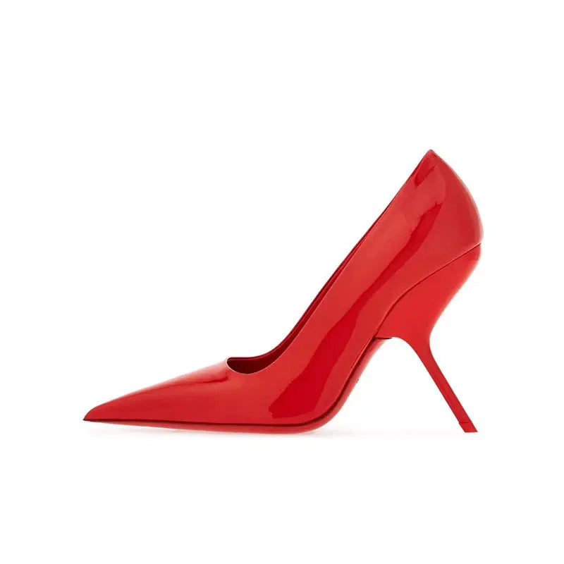 SLSHLYJ Fashion Show Silvery 9cm High Heel Spring Autumn New Irregular Heels Black Red Pointed Sexy Women's Single Shoes Size 43