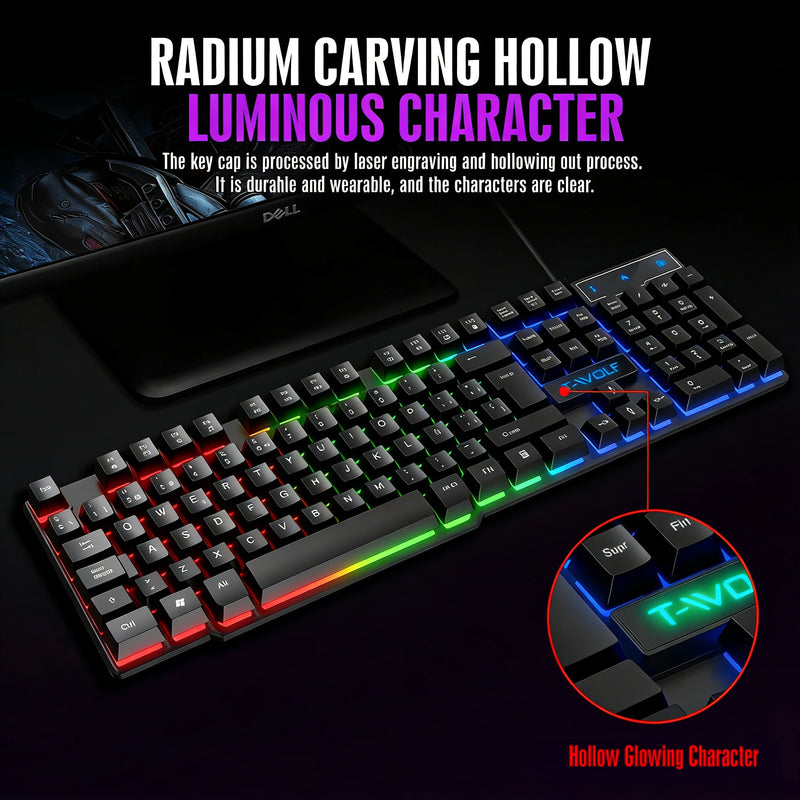 Mechanical Feel Gaming Keyboard Light Backlit RGB Wired Keyboard USB Office Home Media Keys Russian Spanish Arabic English