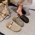 Women Hollow Out Mesh Woven Mules Slides Round Toe Metal Buckle Flat Backless Slip On Casual Summer Sandals Slippers Shoes Woman