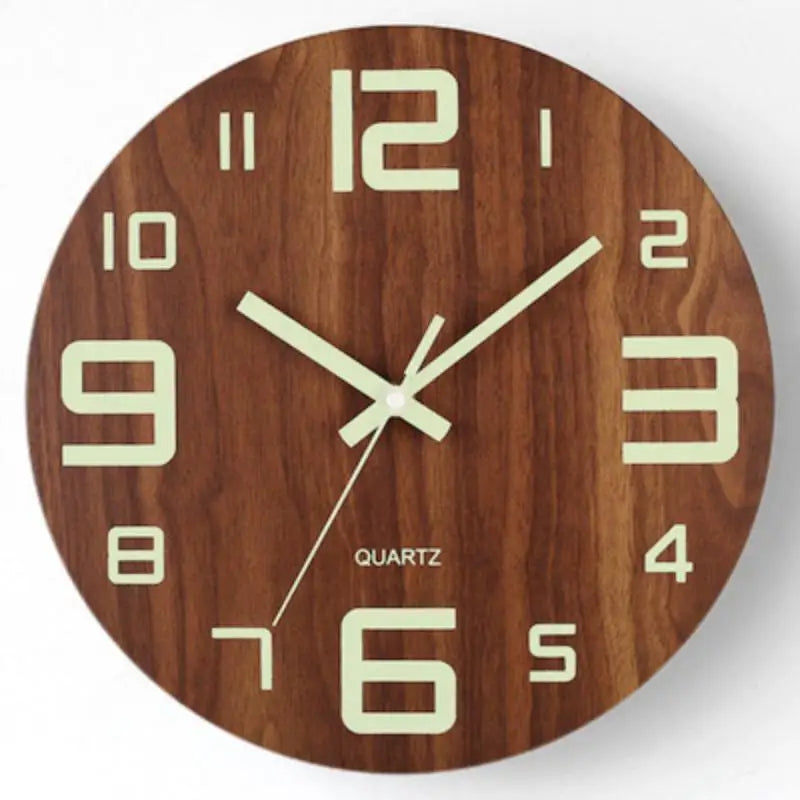 8 Inch Luminous Wall Clock Wood Silent light in dark night Nordic Fashion Wall Clock Non Ticking Clock With Night Light