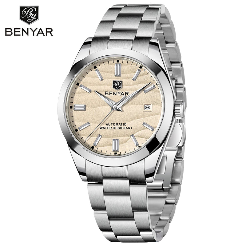 Benyar luxury brand sand particle size 40mm mechanical watch 316L stainless steel 5Bar waterproof men's automatic watch