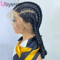 Synthetic Full Lace Braids Wig for Black Women Shoulder Length Braided Lace Front Wigs Black Daily Used Wig Heat Resistant Hair