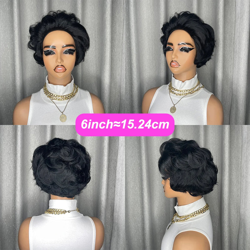 Brazilian Human Hair Wigs Short Curly Pixie Cut Wig for Black Women Machine Made Cap Pre Plucked Layered Curly Wig Ready to Wear