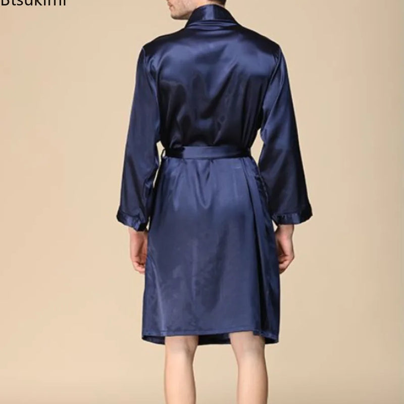 Summer Silk Bathrobe Man Nightrobes Large Size Ice Silk Printed Pajamas One-piece Robe Male Loungewear Men Kimono Home Mens Robe