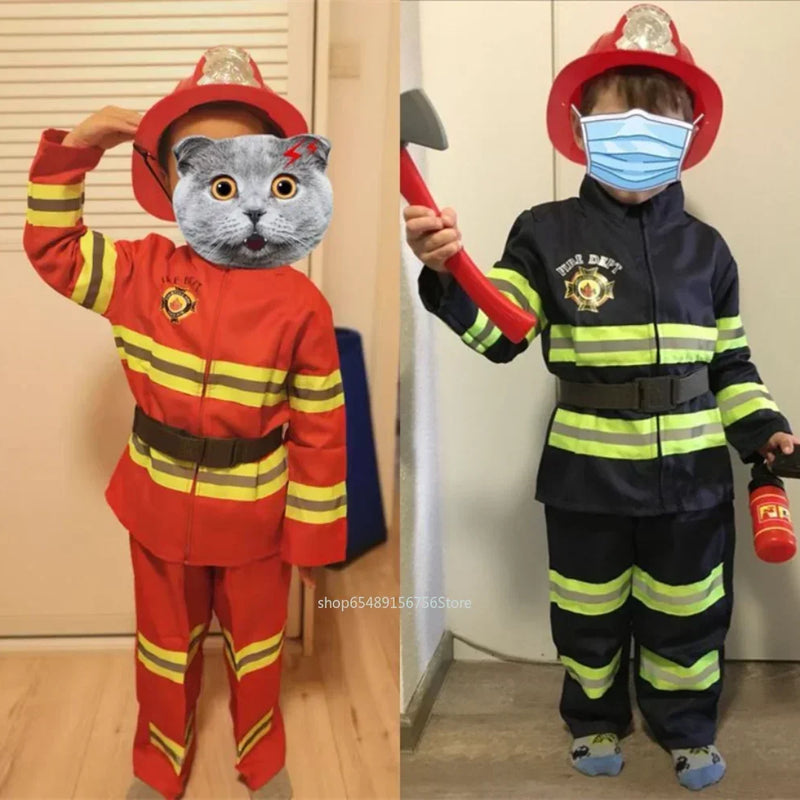 Children Fireman Cosplay Costume Boys Girls Halloween Carnival Party Sam Fireman Uniform Workwear Christmas Gift