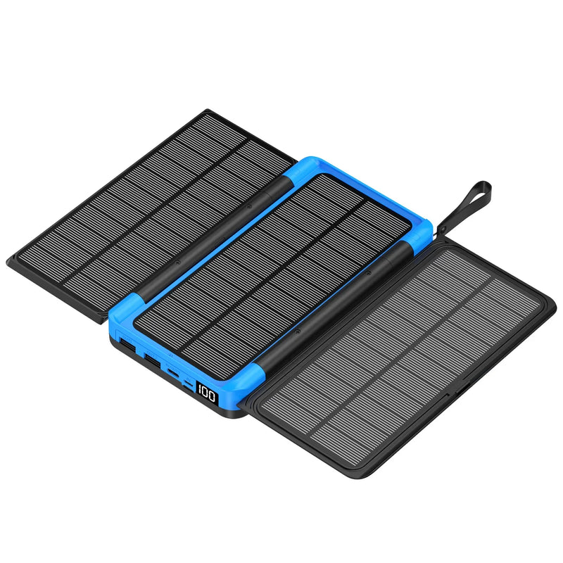 20000mAh Solar Power Bank Qi Wireless Charger 3 Solar Panel Folding Powerbank for iPhone 16 15 14 13 12 Huawei Xiaomi Poverbank