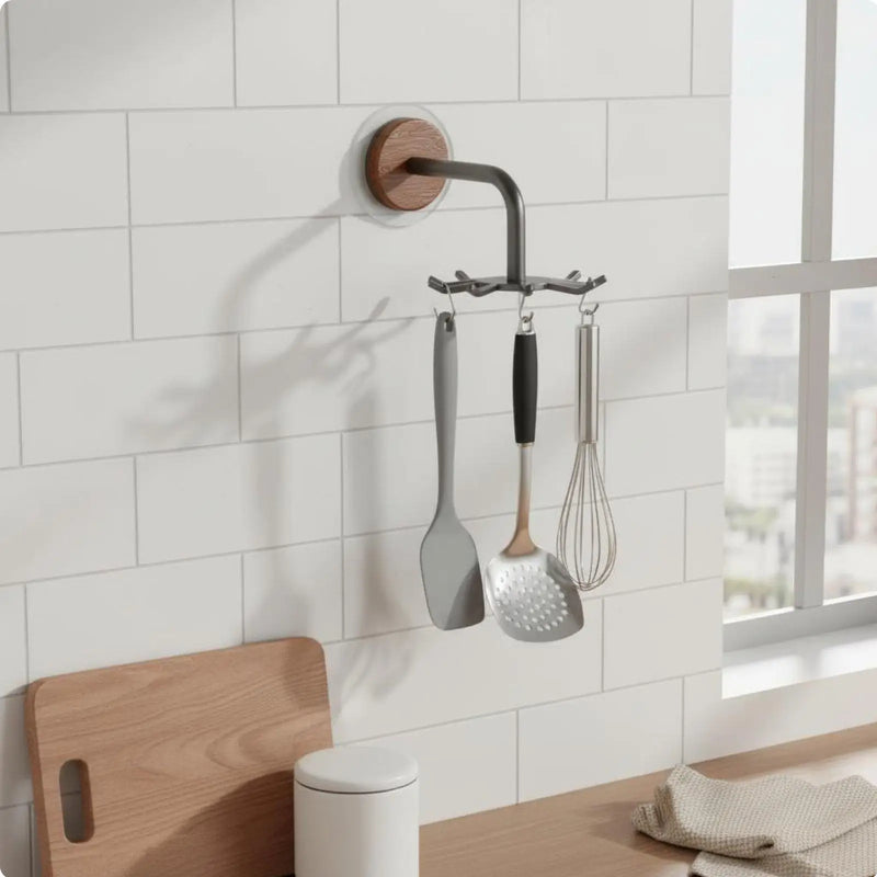 Kitchen Storage Shelf Wall Mounted Floating Rack Hanger Adjustable Hooks Organizer for Cooking Tools - View 3 | SAMAG