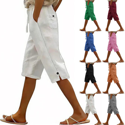 Women's Solid Color Cotton Linen Loose Fit Belted Front | SAMAG