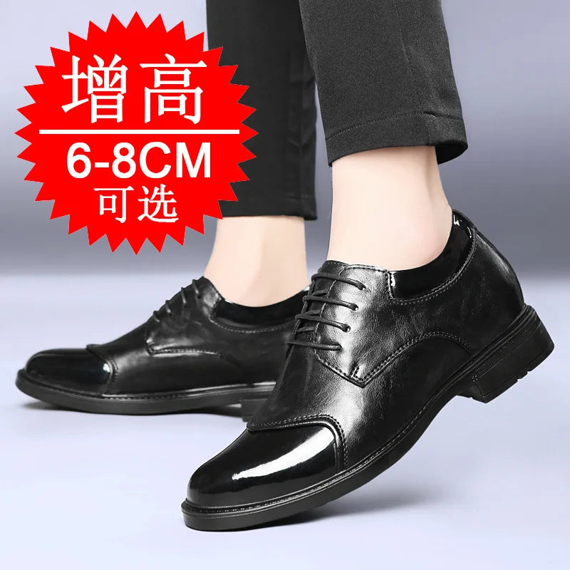 Men's Elevator Shoes 8cm Invisible Height-increasing Casual Large Size British Style 6cm Business Leather Shoes