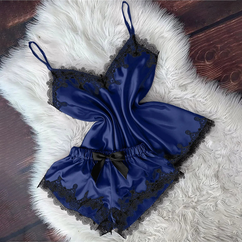 Sexy Lingerie Women Sleep Wear Camisole Bow Shorts V-Neck | SAMAG