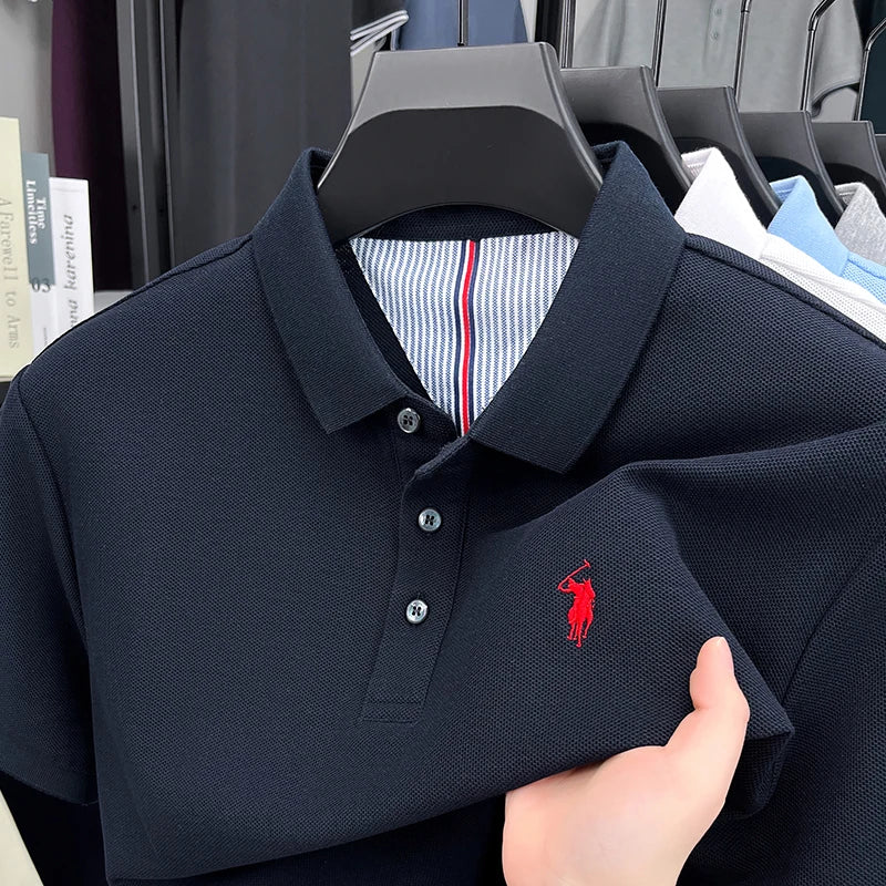 100% pure cotton high - end brand men's short sleeve polo shirt summer fashion original pony embroidery golf - View 4 | SAMAG