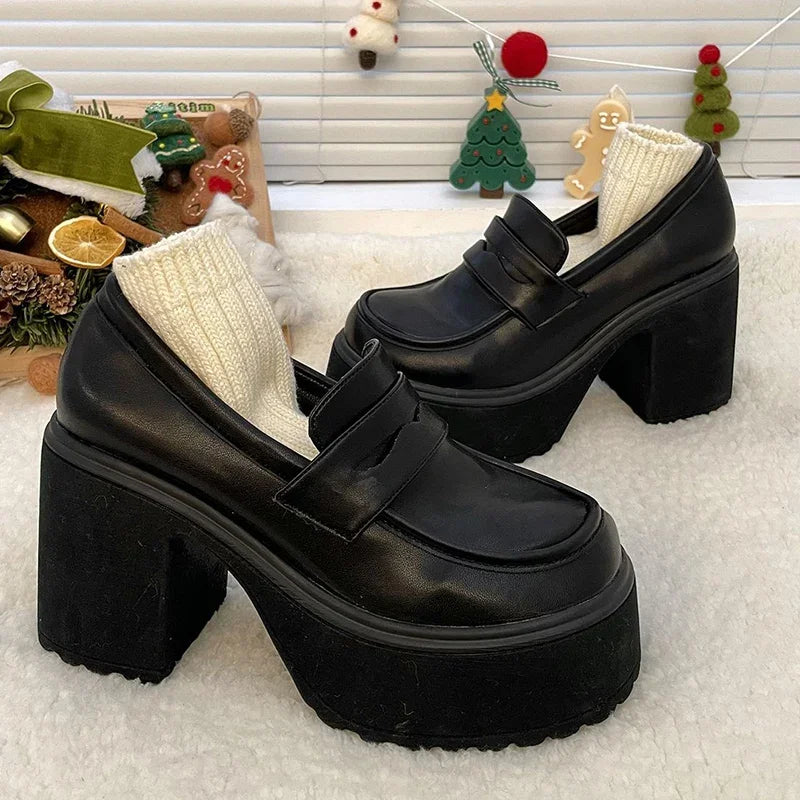 2026 New Retro Le Fu Shoes  Thick Soled High Heels Daily Luxury Women's Solid Color Temperament Mary Jane with Follow-up Shoes