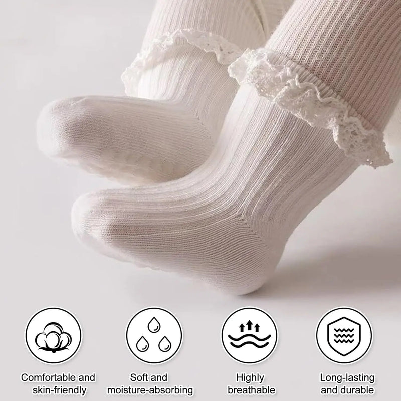 4 Pairs Princess Socks Set,Soft,Non-Slip Lace Ruffled & Plain Colors for Baby Toddlers 0-3 Years,Cute birthday Gift