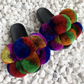 Fur Slides Factory Supply Mixed Color Pom Pom Six Balls Fox Fur Multi-Color Fluffy Fur Slippers For Women