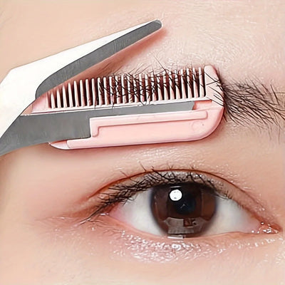 Pink eyebrow trimming scissors with built-in comb | SAMAG