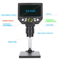 Digital Microscope 4.3'' LCD 1000X 1080P Camera with Adjustable Stand and LED Light For PCB Repair & Electronics