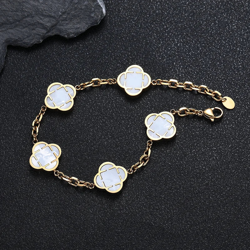 Trendy Men Petal Charms Chain Bracelet,Stainless Steel Natural Shell Chain Wristband, Birthday Anniversary Father Gift