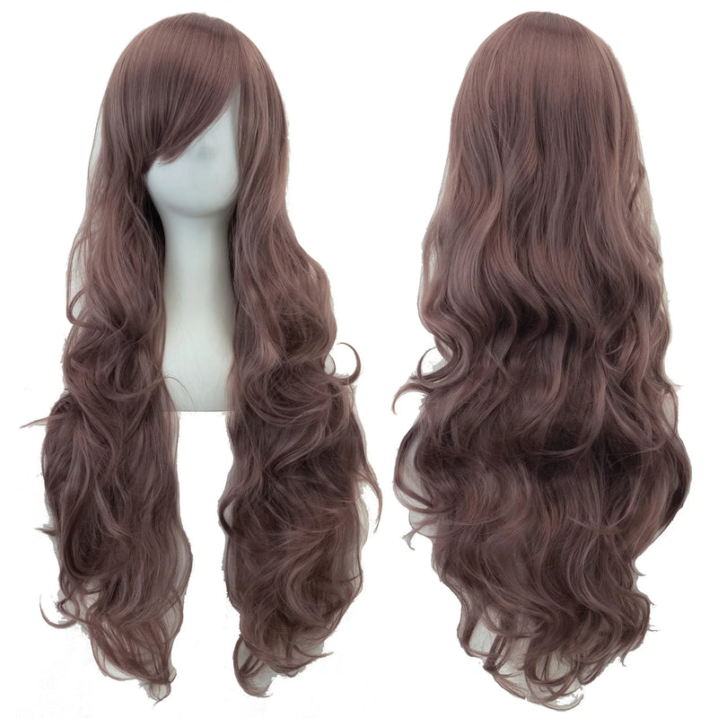 Soowee Curly Long Synthetic Hair Green Wig Hairpiece Pink Black Party Hair Cosplay Wigs for Women