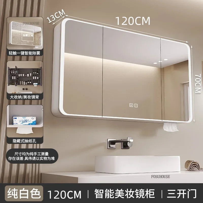 Minimalist Modern Arc-shaped Smart Bathroom Mirror Cabinets Home Furniture Wall-mounted Bathroom Mirror Cabinet with Lighting b