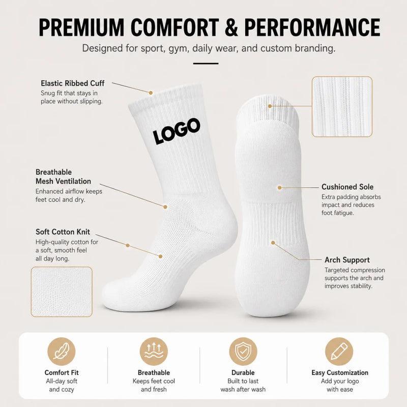Custom Letter Socks Gym Crew for Men Women Embroidery | SAMAG