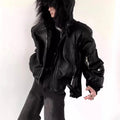 Mauroicardi Spring Autumn Cool Short Oversized Black Warm Pu Leather Jacket Men with Faux Fur Trim Hood Luxury Designer Clothes