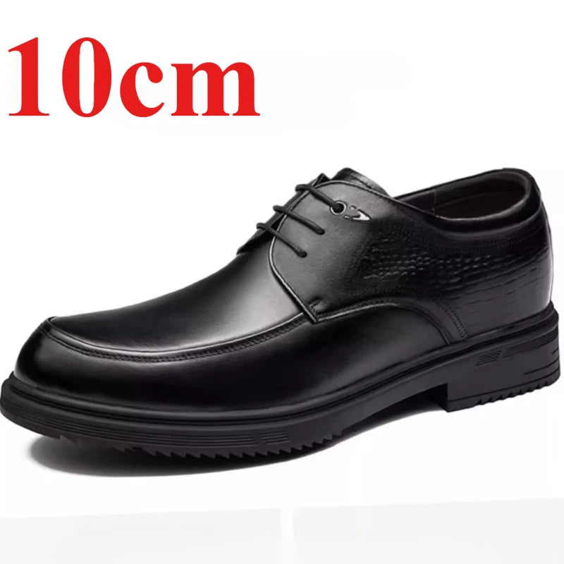 Men's Dress Shoes for 10cm Elevator Genuine Leather Breathable Cowhide Handsewn Height Increasing Shoe Groom Wedding Derby Shoes