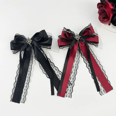 Dark Lace Bow Hair Accessories Red Black Cross Love Clip | SAMAG