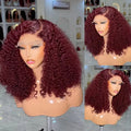 Short Bob Cut Red Burgundy 99J Color Kinky Curly 13X4X1 HD Full Lace Frontal Wigs Prepluck With Baby Hair Free Gift Bleach Knots
